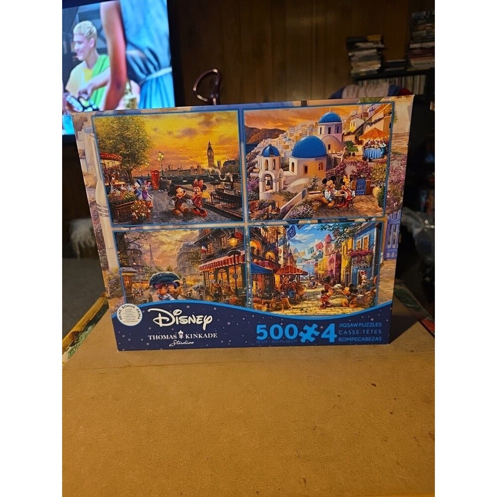 Ceaco Disney Thomas Kinkade 4-Pack 500 Pc. Puzzles, Mickey & Minnie New